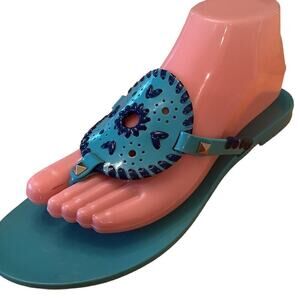 JACK ROGERS CARIBBEAN/NAVY BLUE GEORGICA MEDALLION  THONG SANDALS 8